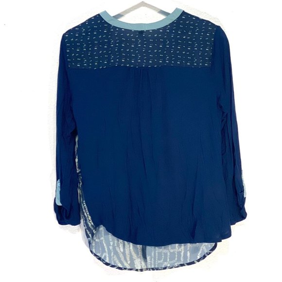 Anthropologie Tiny Brand Mixed Media Boho Printed Roll Tab Blouse Top - Picture 5 of 7